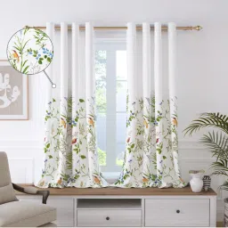 Story@Home Cotton Bohemian Window Curtain long, White & Green, Birds & Branches (5 Feet)-image-8