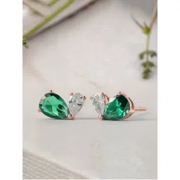 Ornate Jewels 925 Silver 18K Rose Gold Plated Green Emerald Toi Et Moi Stud Earring Women-picture-10