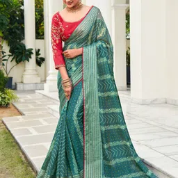 Saree mall Bandhani Printed Zari Pure Chiffon Saree image 1