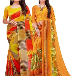 Florence Yellow & Red Geometric Pack of 2 Pure Georgette Saree-image-0