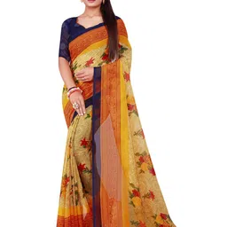 Florence Beige & Red Floral Pure Georgette Saree-image-1