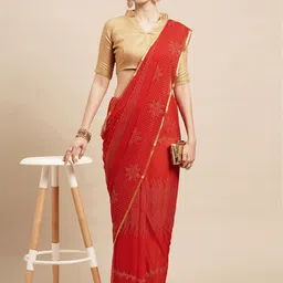 Saree mall Red & Gold-Toned Embellished Beads and Stones Sarees-image-26