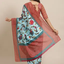 KALINI Blue & Red Floral Silk Blend Saree image 2