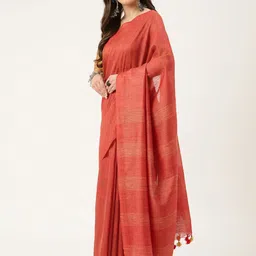 DECKEDUP Red & Mustard Woven Design Saree image 2