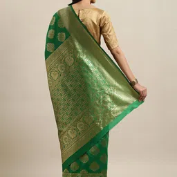 Mitera Green & Gold-Toned Woven Design Zari Silk Blend Banarasi Saree image 2