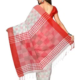 Crochetin Checked Pure Cotton Saree image 3