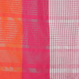 KALINI Pink & Orange Colourblocked Silk Cotton Saree image 3