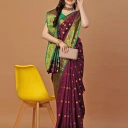 JUST FASHION Ethnic Motifs Zari Art Silk Banarasi Saree image 4