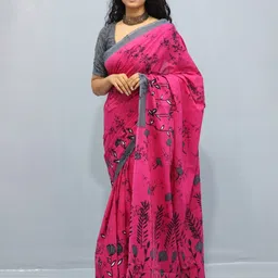 TROPWEAR Floral Pure Cotton Block Print Saree-image-93