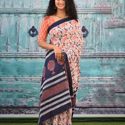 TROPWEAR Ethnic Motifs Pure Cotton Block Printed Saree-picture-30