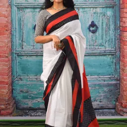 TROPWEAR Pure Cotton Block Print Saree-image-33