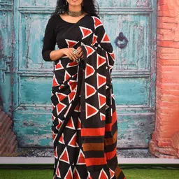 TROPWEAR Ajrak Block Pure Cotton Block Printed Saree-picture-22