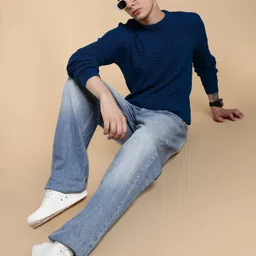 freaks Men Solid Round Neck Blue Sweater-picture-16