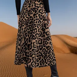 dream beauty fashion Women Animal Print Flared Black, Brown Skirt image 2