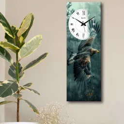 olive tree Multicolour Rectangle 24 Inches Wooden Wall Clock (Flying Bird) image 1