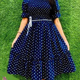 Women Fit and Flare Dark Blue, White Below Knee Dress-image-64