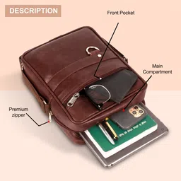 zipcraze Brown Men Sling Bag PU Synthetic Leather Men's Sling Bag Cross Body Travel Office Business messenger image 5