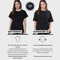 bewakoof Oversized Women Solid Round Neck Pure Cotton Black T-Shirt image 4