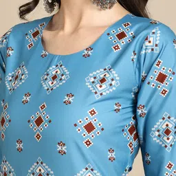 7threads KALINI Women Blue Geometric Crepe Kurta image 2