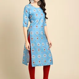7threads KALINI Women Blue Geometric Crepe Kurta image 3