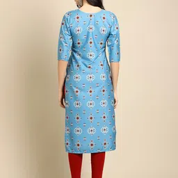 7threads KALINI Women Blue Geometric Crepe Kurta image 5