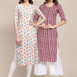 7threads KALINI Women Set Of 2 Blue & Purple Floral Printed Crepe Kurta-picture-38