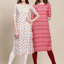 7threads KALINI Women Set Of 2 Blue & Red Floral Printed Crepe Kurta-picture-43