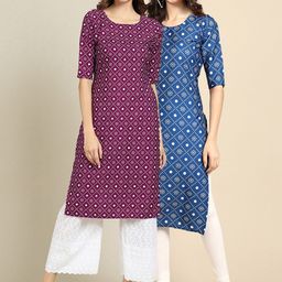 7threads Women's Crepe Purple & Blue Color Ethnic Motif Printed Straight Kurta (PACK OF 2)-picture-19
