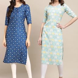 7threads KALINI Women Blue & Sea Green Set Of 2 Printed Crepe Kurta-picture-13