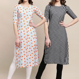 7threads KALINI Women Pack Of 2 White & Grey Geometric Printed Crepe Kurta-picture-28