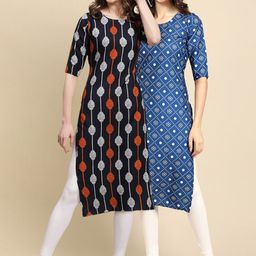 7threads KALINI Women Pack of 2 Geometric Printed Crepe Kurta-picture-22