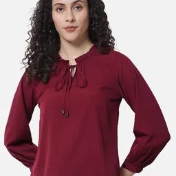 BAESD Tie-Up Neck Cuffed Sleeves Top-picture-29