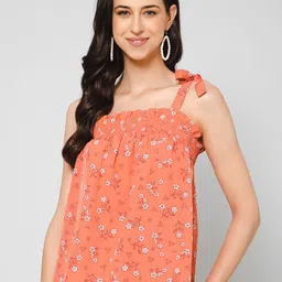 PURYS Floral Printed Smocked Shoulder Straps Top-image-18