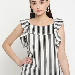 Be Indi White & Black Striped Crepe Top-picture-25