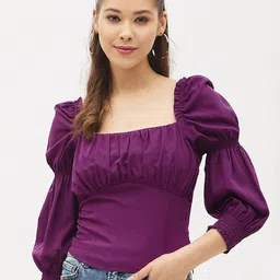 Harpa Purple Smocked Crepe Top-picture-21