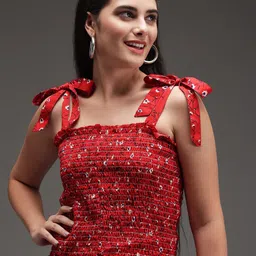 BAESD Floral  Printed Smocked Sleeveless Crepe Top-image-0