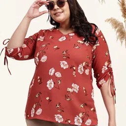 wild U Plus Size Floral Printed Tie-Ups Sleeves Top image 1