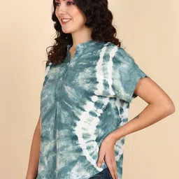 Maaesa Tie & Dye Mandarin Collar Extended Sleeves Top image 4