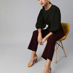 Sera Women Black Puff Sleeves Crepe Regular Top image 4