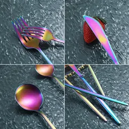 manishaware A Sharp Design in a Vibrant Rainbow Finish | Edgy Flatware | Design H 4-Pc Stainless Steel Cutlery Set image 4