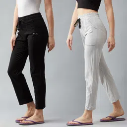 blinkin Pack of 2 Women Solid Black, Grey Track Pants image 3