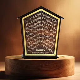 magic laser art Money Big Saving Box, House 50,000 Wooden Piggy Bank with Numbered Slots, Brown Coin Bank image 2