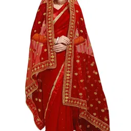 pahanava Net Embroidered Red, Beige Women Dupatta image 2