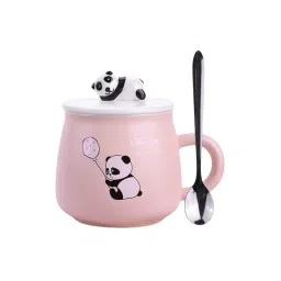 izzhaar Printed Ceramic Mugs with Lids and Spoons for Kids (400 ml) image 3