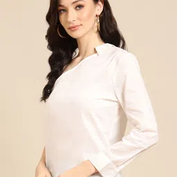 DODO & MOA White Solid Pure Cotton One Shoulder Top image 3