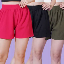 kasendra Solid Women Multicolor Casual Shorts image 1