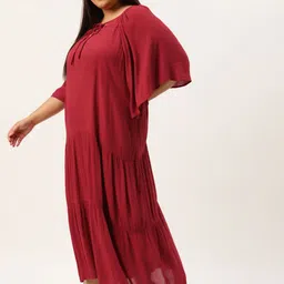 theRebelinme Plus Size Maroon Solid Tiered A-Line Maxi Dress image 3