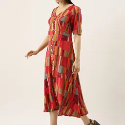 Ethnovog Women Multicoloured Printed Made To Measure A-Line Dress image 4
