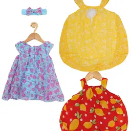 Creative Kids Infants Girls Pack Of 3 Floral Printed Balloon Romper Dress-image-3