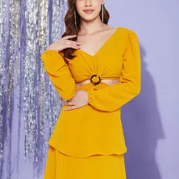 Martini V Neck Puff Sleeve Cut-Out Detail Sheath Dress-picture-36